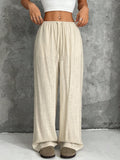 Women's Casual Apricot Colored Loose Wide-Legged Pants With Woven Drawstring Waist