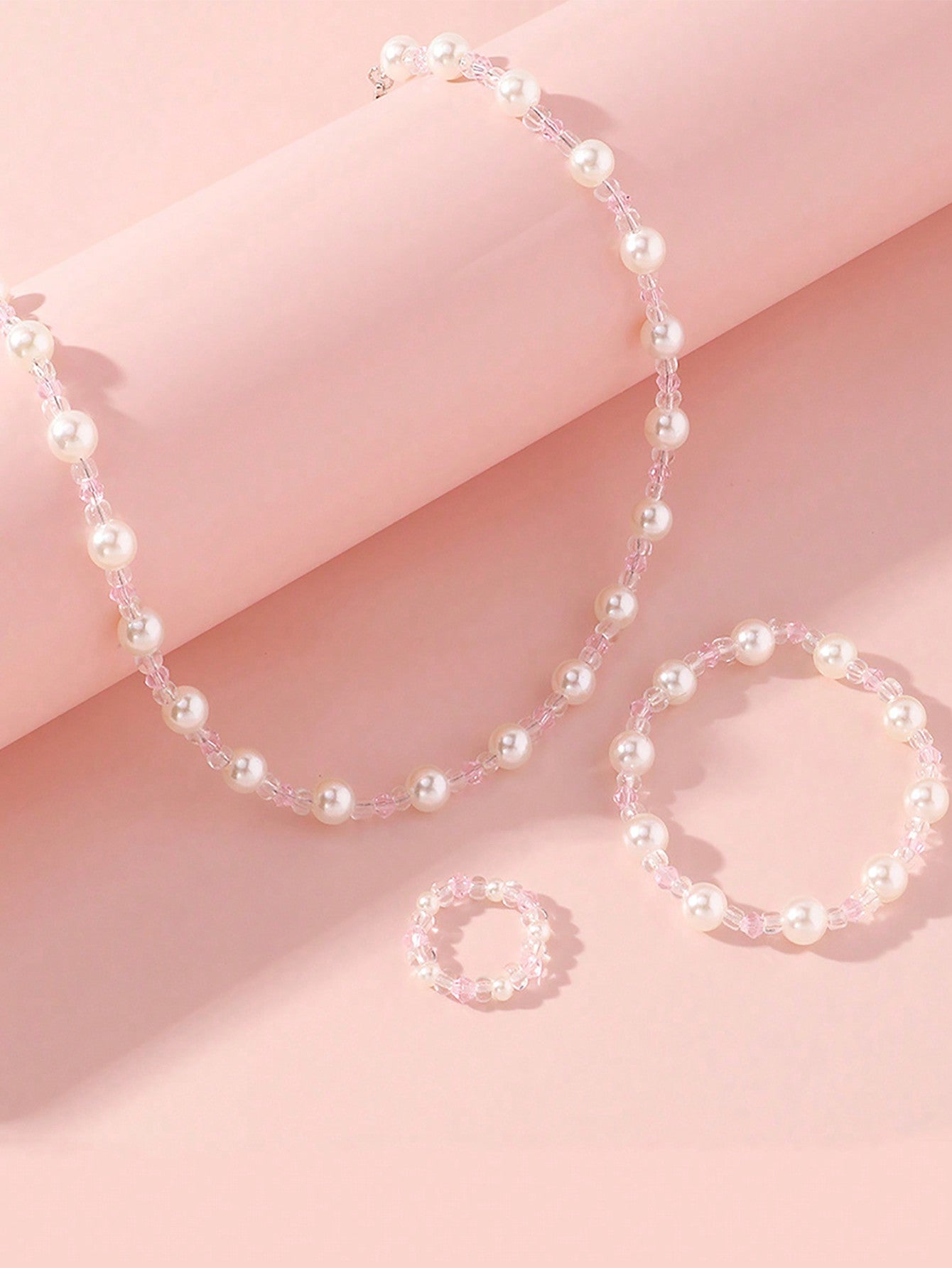 3pcs Girls' Cute Necklace Bracelet Ring Set, Versatile Personalized Jewelry