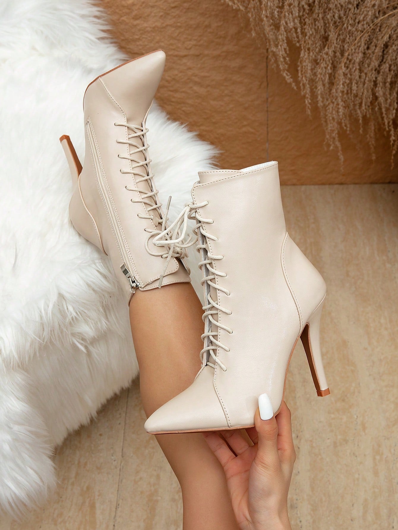 Women's Stylish Pointed Toe  Boots, High Heel, Inner Zipper, Lace-Up, Elegant & Gorgeous, Suitable For Autumn And Winter