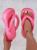 Women Fashion Minimalist Hot Pink Thick Soled Herringbone Flip Flops, Funky Flip Flops