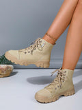 Women's Canvas Boots, Anti-Slip Hiking Boots, Lightweight British Style Thick-Soled Shoes For Spring, Summer And Autumn