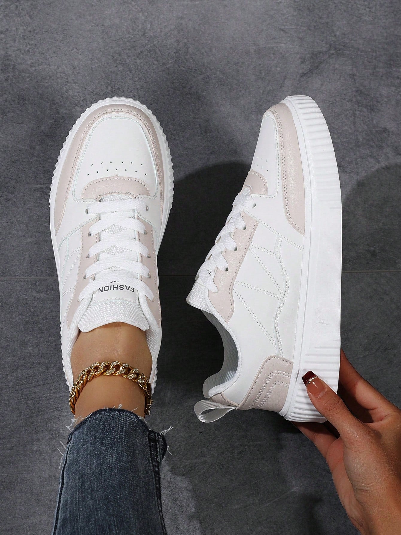 Sneakers Women's Casual Sports Shoes Color Block Sneakers, Popular Grey Shoes For Campus And Sports Comfortable Breathable