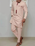 Men's Simple Solid Color Long Sleeve Suit Set With Long Pants