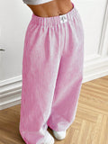 Pink Striped Woven Women's Trousers