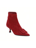 TINSTREE Women's Kitten Heel Ankle Boots Pointed Toe Side Zipper Square Buckle Winter Booties
