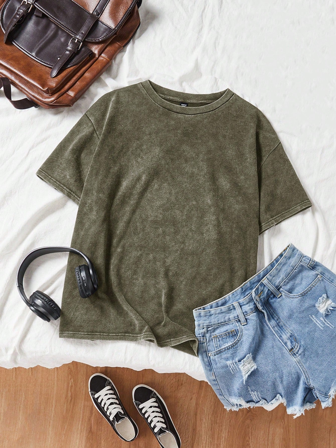 Plus Size Acid Washed Look Vintage Knitted Distressed Loose Fit Short Sleeve T-Shirt