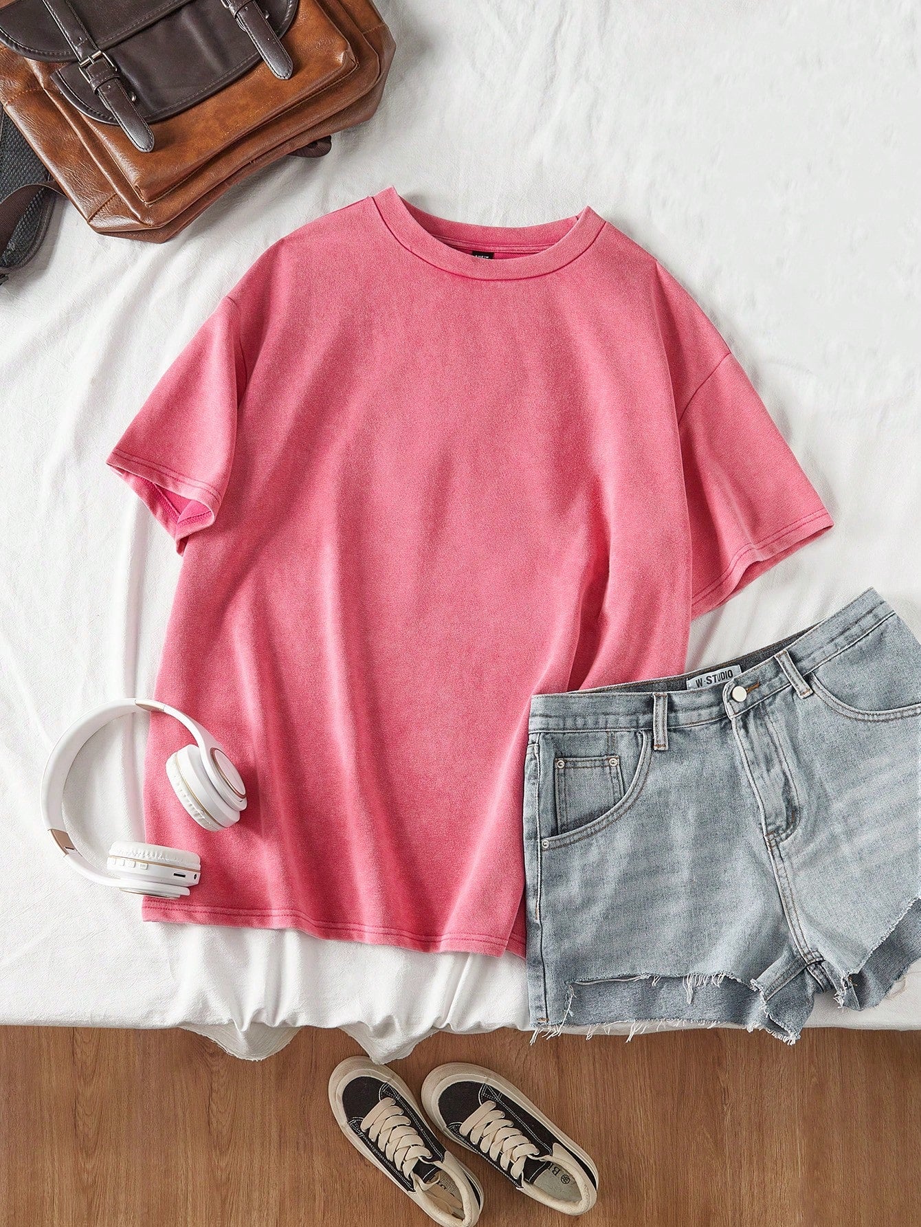 Plus Size Acid Washed Look Vintage Knitted Distressed Loose Fit Short Sleeve T-Shirt