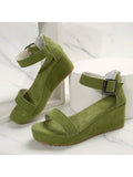 Women's Fashionable, Elegant, Comfortable Wedge Heel Green One-Strap Sandals For Height Increase