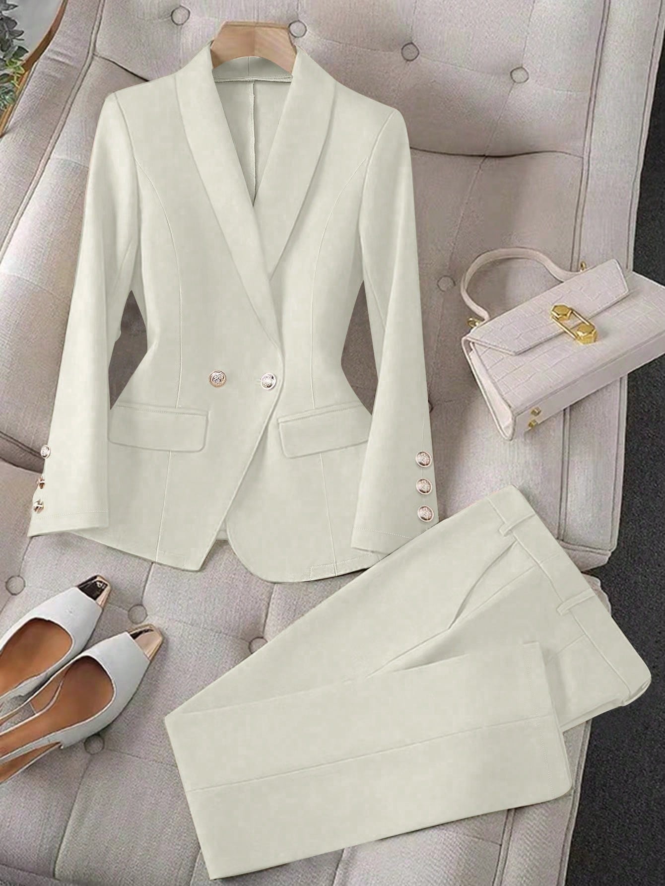 Apricot Long Sleeve Lapel Lady Suit Set