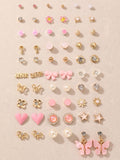 30 Pairs Colorful Fashionable Cute And Sweet Style Children's Earrings Set