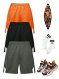 3pcs Loose Casual Sports Knit Solid Color Shorts Set For Tween Boys