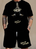 Men's Plus Size 'GOD GIVE ME STRENGTH' Printed T-Shirt Set