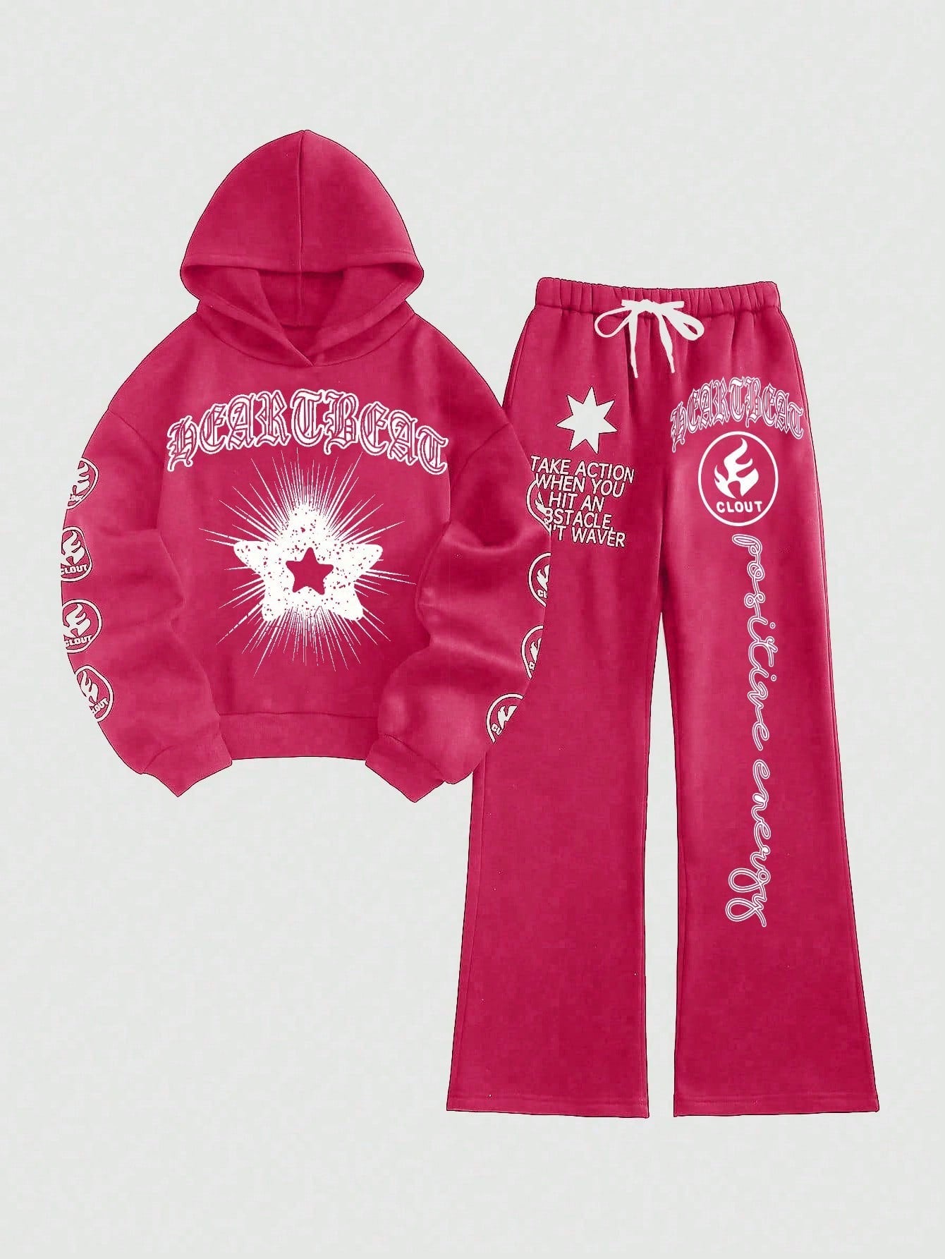 Coolane Women's Spring And Autumn Letter Star Printed Long Sleeve Hoodie And Pants 2pcs Casual Outfit