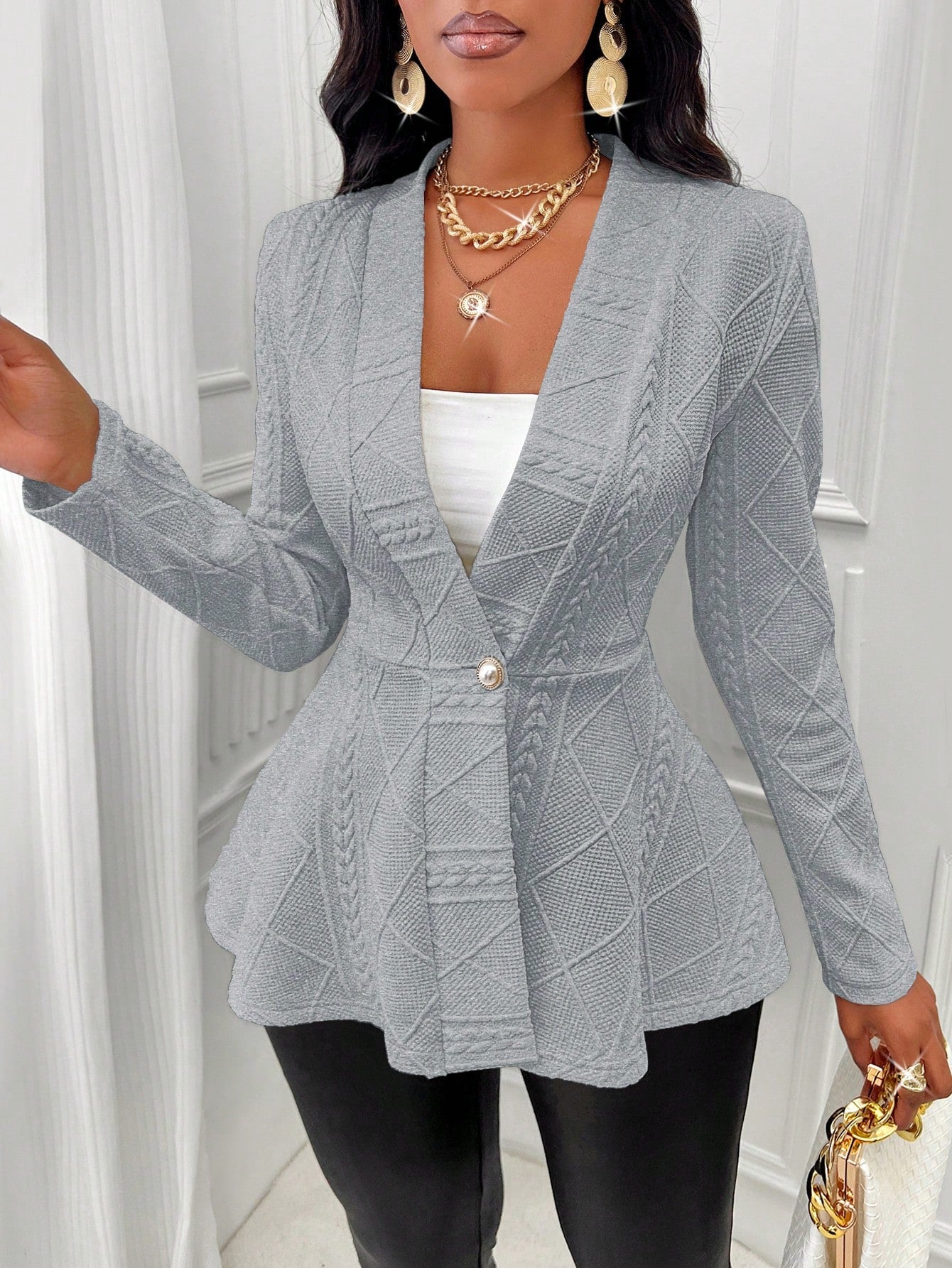 Shawl Collar Peplum Hem Coat