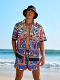 VDAYZ Men Tropical Print Drawstring Waist Swimsuit