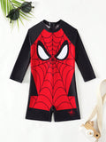 (Young Boys Swimwear) One-Piece Slim Fit  Back Zipper Swimsuit, Perfect For Summer Holiday & Water Activities, Encouraging Courage In Babies During Swim