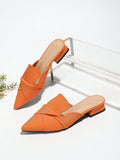 Women's Versatile Thick Heel Slide Sandals, New Pointed Toe Simple Soft Leather Slip-On Mules For Summer