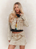 MISSGUIDED Branded Logo Patch Raw Hem Crop Jacket And Mini Skirt Co-Ord Set College Ready