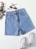 Button-Front Pocket Denim Shorts, Casual Wear