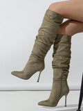 Women's Over-The-Knee Stiletto Boots With Pointed Toe, Side Zipper, Velvety Surface, Suitable For Autumn/Winter, Warm, Sexy, Party And Banquet Adaptable