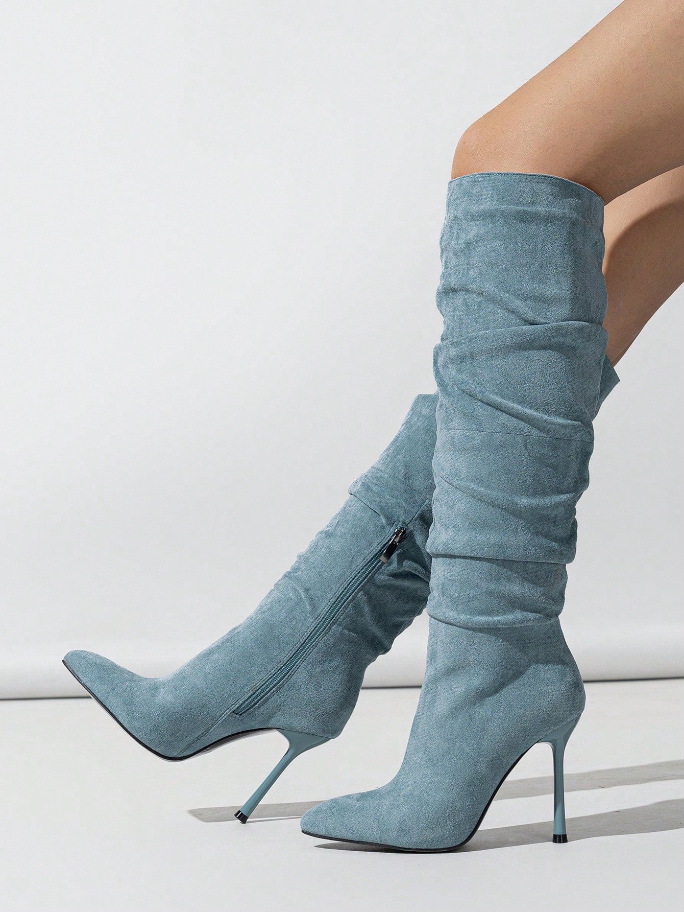 Women's Over-The-Knee Stiletto Boots With Pointed Toe, Side Zipper, Velvety Surface, Suitable For Autumn/Winter, Warm, Sexy, Party And Banquet Adaptable