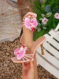 Summer New Style Open Toe High Heel Women's Slipper With Ankle Strap & Flower Decor