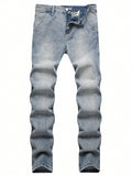 Men's Plus Size Straight Leg Jeans With Button, Zipper, Pocket, Belt Loop, Casual And Versatile