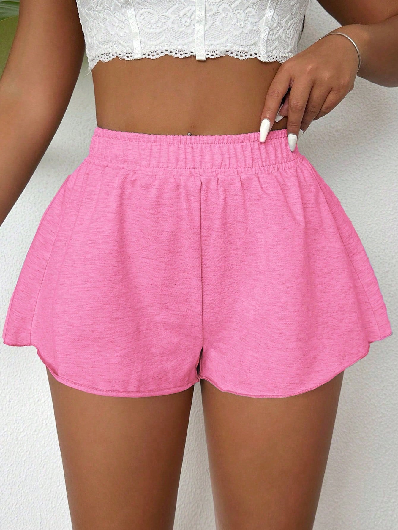 Solid Elastic Waist Shorts For Summer