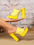 Women's High Heel Super High Block Heel Platform Sandals With Yellow Woven Upper, Suitable For Parties And Daily Wear