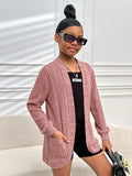 Teenage Girl Casual Solid Color Knitted Long Sleeve Cardigan