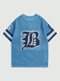 Men Letter Pattern Striped Trim Sweater
