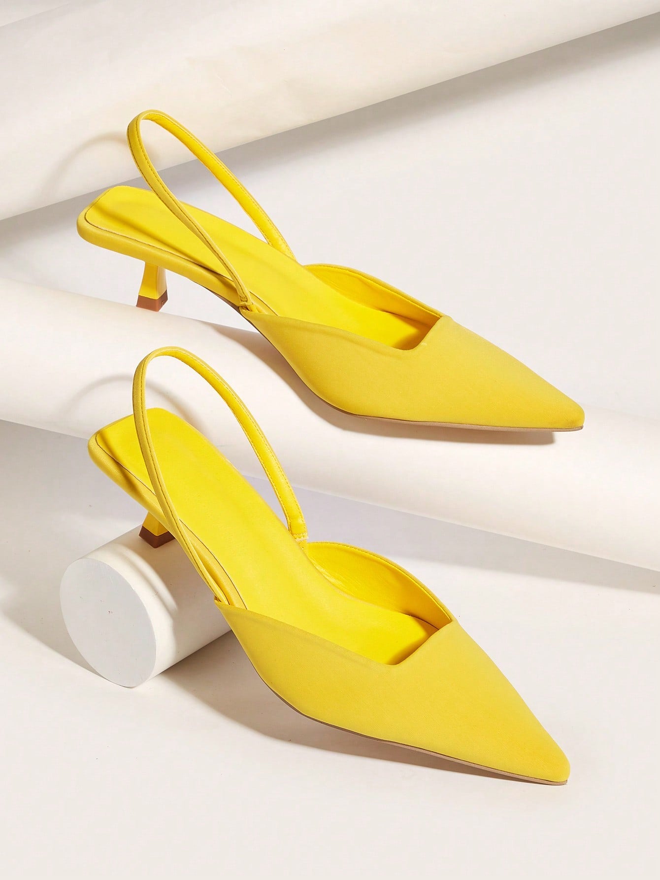 Women's Solid Color Kitten Heels, Elegant Pointed High Heels, Fashionable Ankle Strap Open Heel High Heels