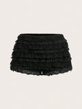 Ladies' Multi-Layer Frill Hem Low-Rise Y2K Concert Going Out White Ruffle Shorts