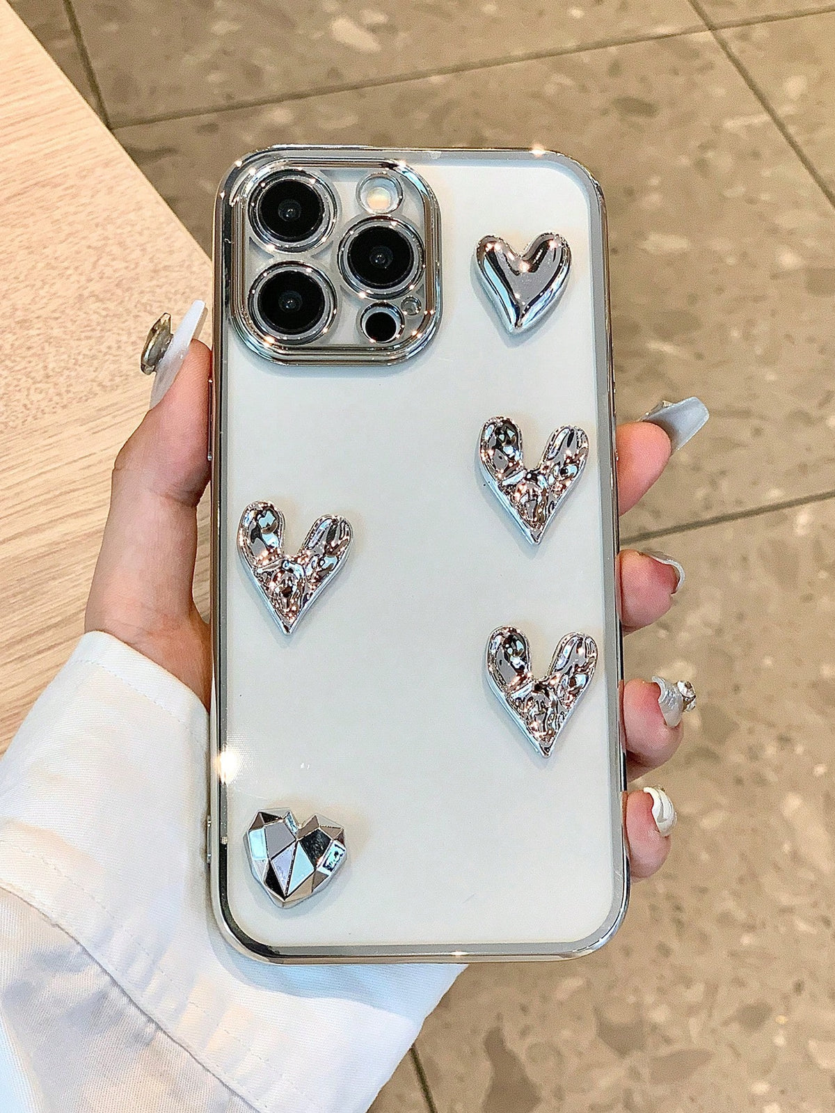Electroplated 3D Transparent Mirror Heart-Shaped Phone Case For IPhone