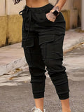 Plus Size Women's Elastic Waist Solid Color Drawstring Jogger Pants With Pockets,