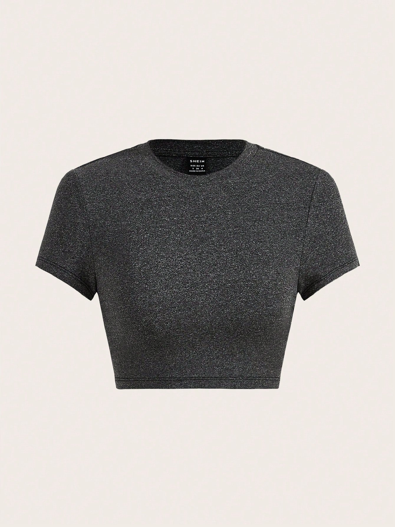 Casual Minimalist Solid Color Round Neck Short Sleeve Cropped Fitted T-Shirt For Women, Summer