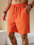 Men's Solid Color Drawstring Waist Casual Orange Shorts