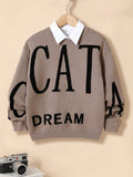 Tween Boys Letter Pattern Long Sleeve Sweater
