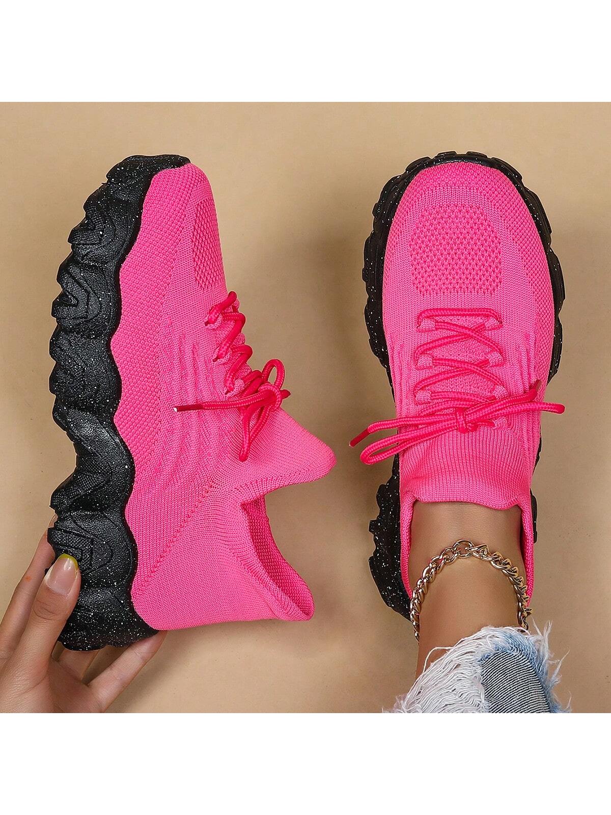 Women's Simple Plain Lace-Up Low Top Sock Sneakers, Summer 2024 Casual Comfortable Breathable Lightweight Sports Running Shoes