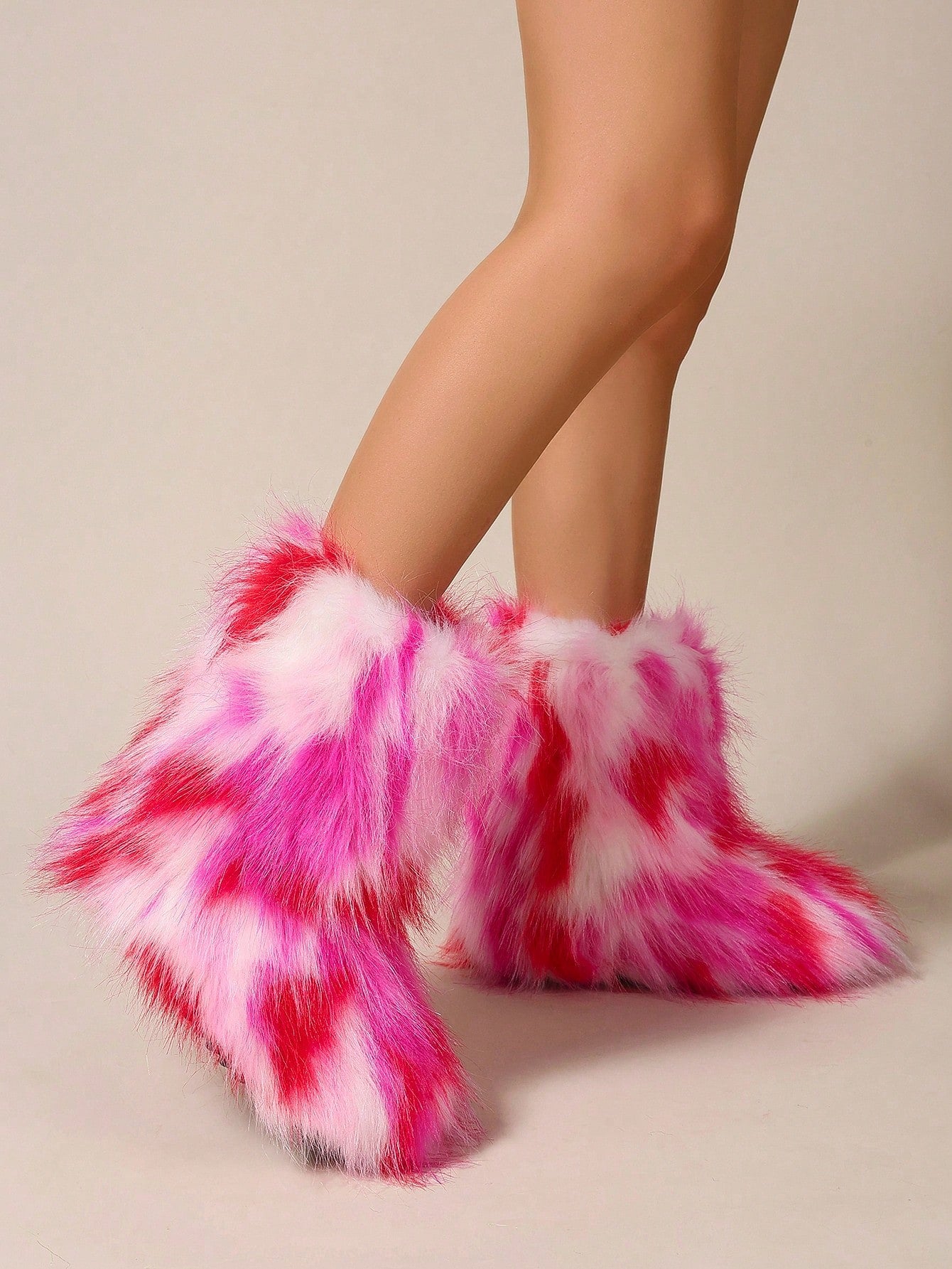 Women Winter Boots Fashion Mid-Calf Fur-Lined Faux Suede Flat Snow Boots Knee High Brown Boots Women Shoes