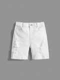 Young Boy White Comfortable And Refreshing Dark Wash Design Elasticity Denim Boy Shorts Skinny Pants For Dailywear And Back To School Clothes