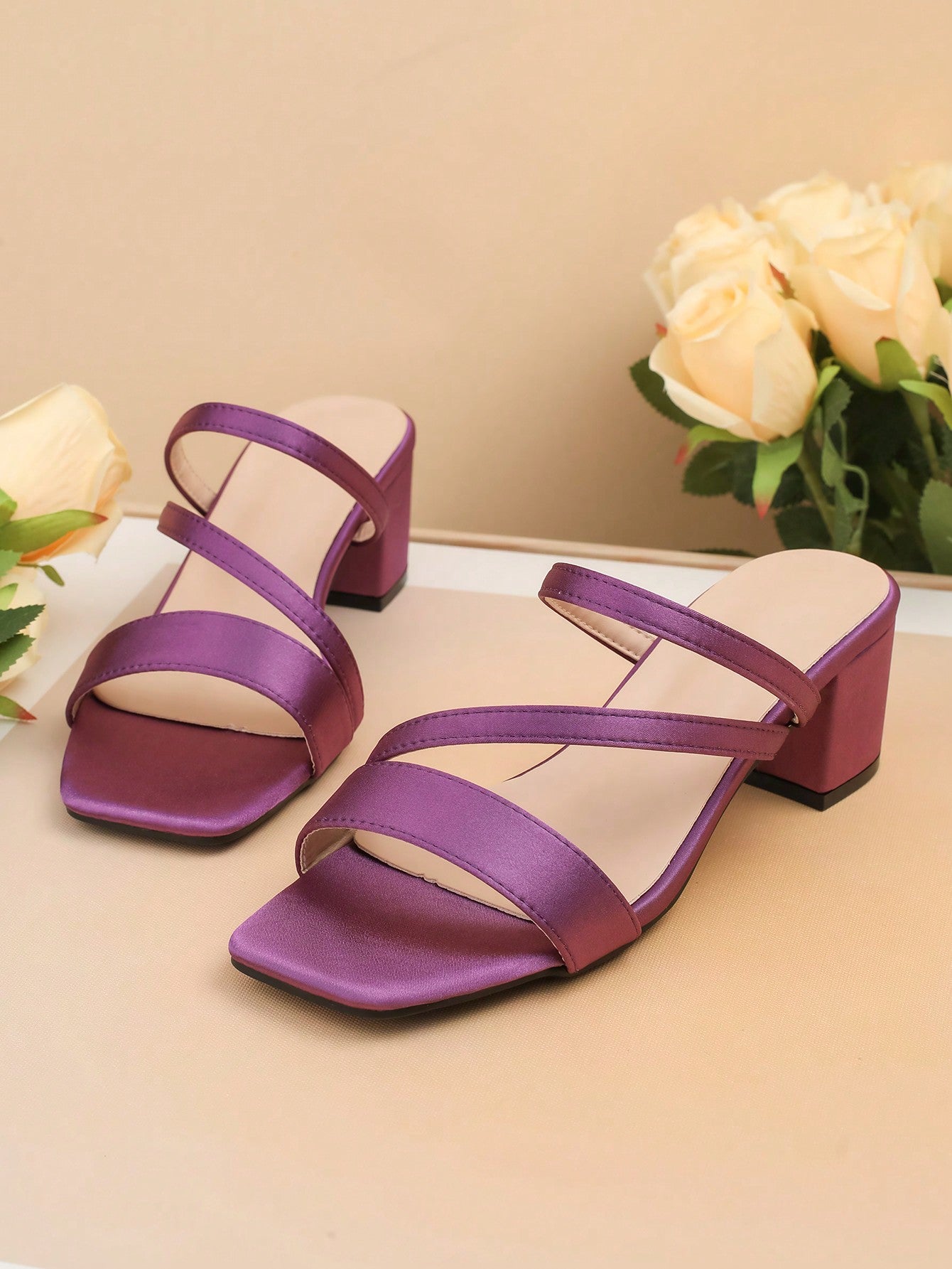 Women Minimalist Chunky Heeled Mule Sandals, Fashion Summer Heeled Sandals