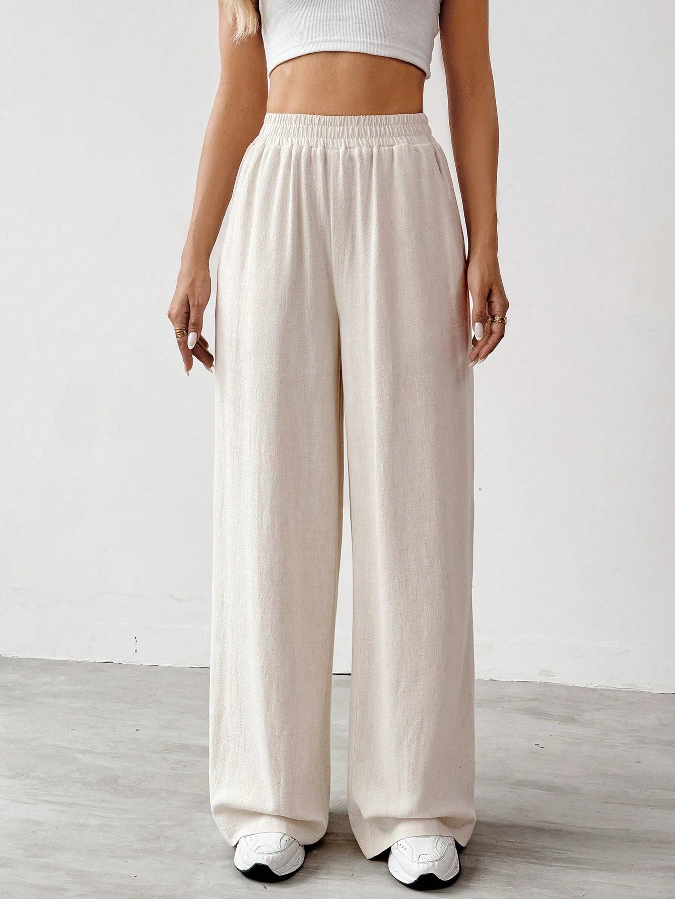 Tall Solid Slant Pocket Linen Wide Leg Pants