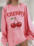 Qutie Cherry & Slogan Graphic Drop Shoulder Corduroy Sweatshirt