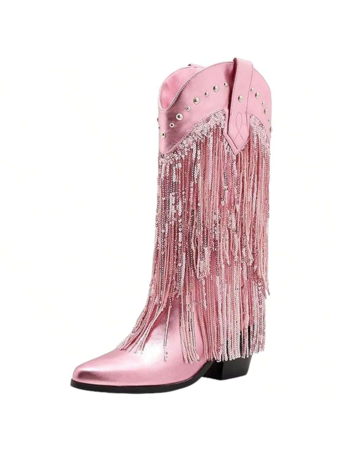 Women's Western Cowboy Boots Slip On Pointed Toe Chunky Heel Fashion Boots