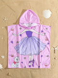 Young Girl Cartoon Graphic Hooded Cover Up Dress