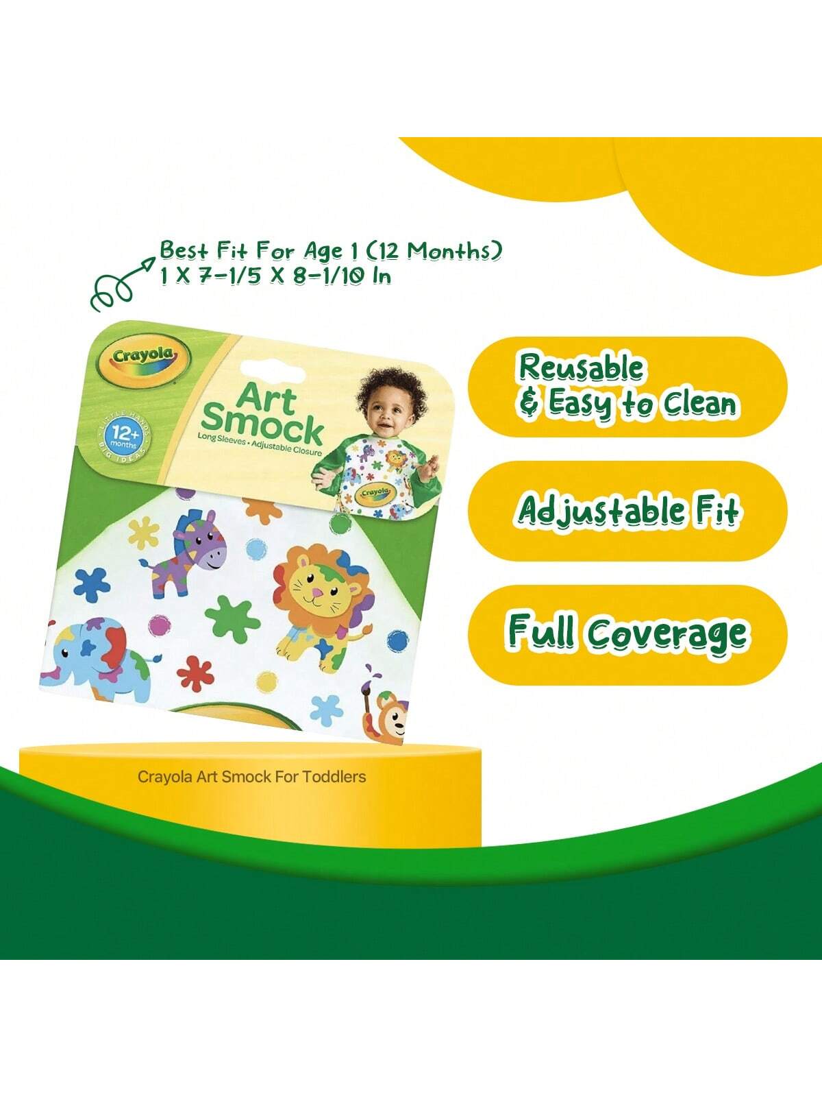 Crayola Art Smock For Toddlers, Small Waterproof Bib, Best Fit For Age 1 (12 Months), 1 X 7-1/5 X 8-1/10 In