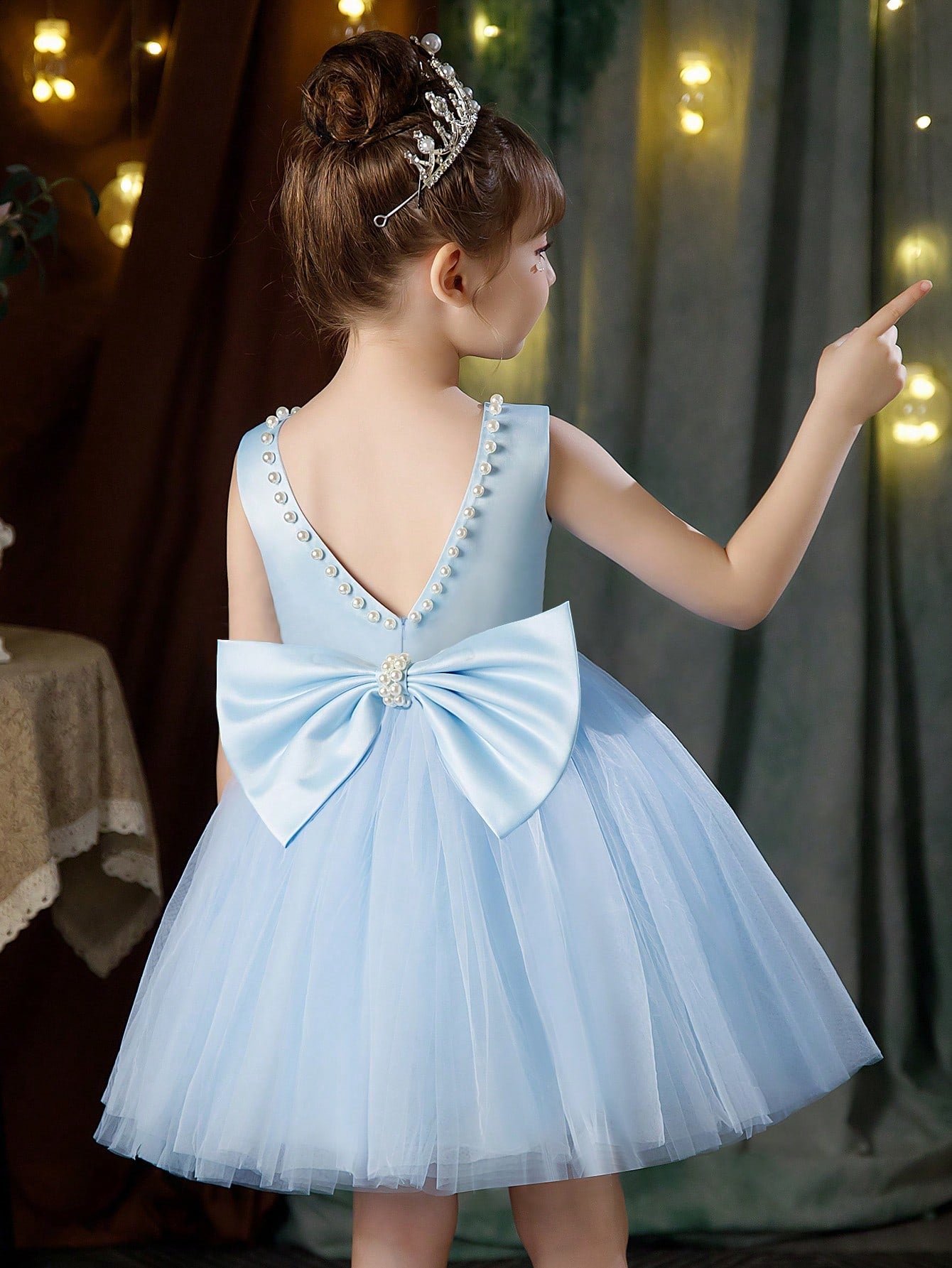 Young Girls' Pearl Butterfly Bowknot Formal Dress, Suitable For Birthday Party, Dance Party, Banquet, Festival And Wedding, Elegant Daily Wear, Stage Show, Fashion Show, Performance