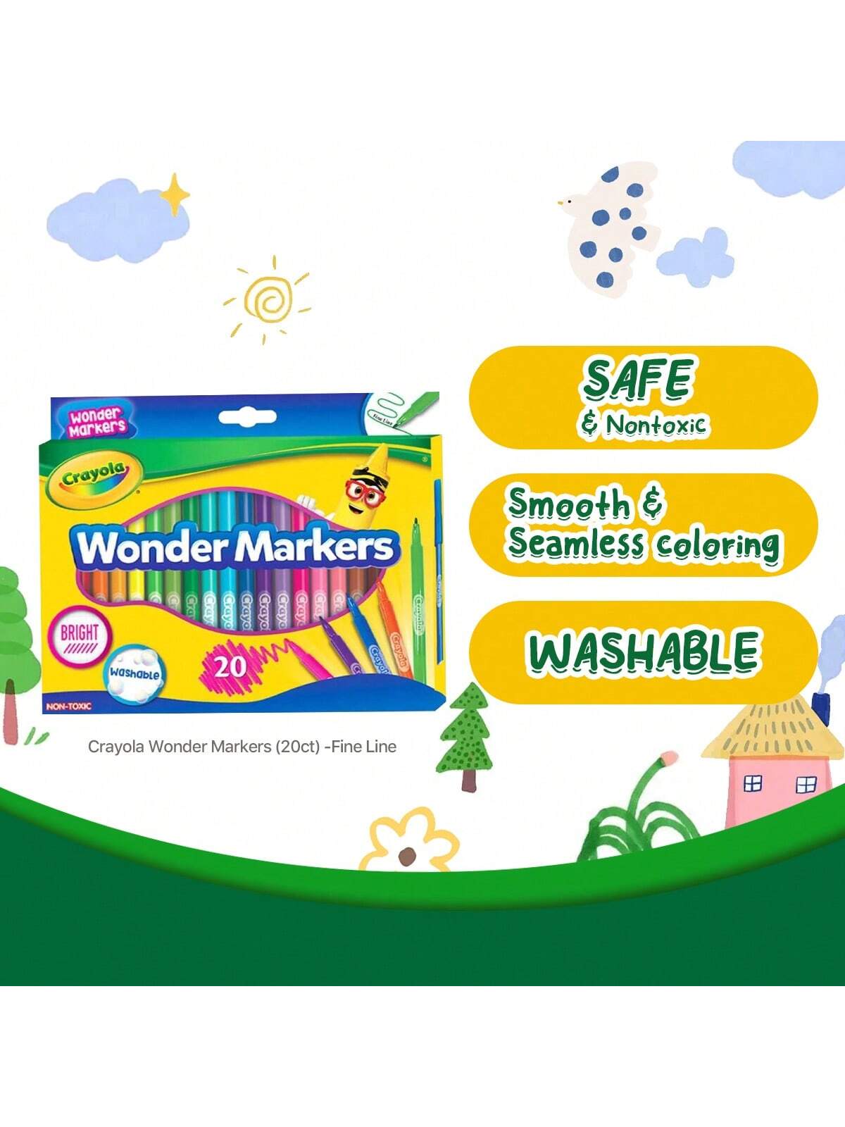 Crayola Wonder Markers 20 Colors 58-0085 Fine Line Washable