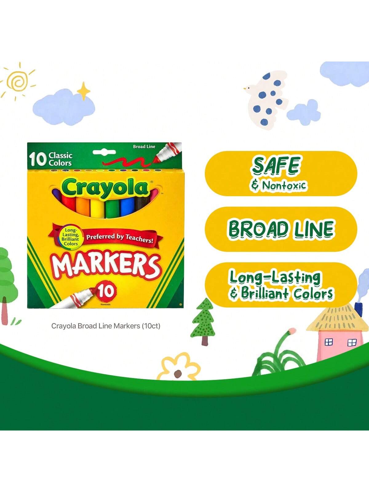 Crayola Broad Line Markers, Classic Colors 10 Each, 10 Count